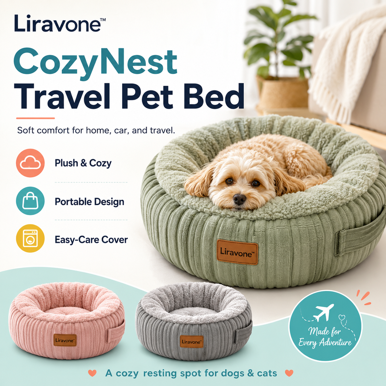 Liravone™ CozyNest Travel Pet Bed