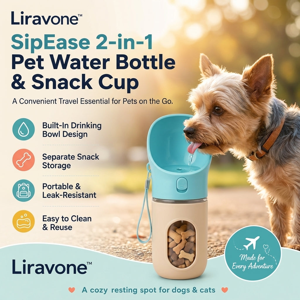 Liravone™ SipEase 2-in-1 Pet Water Bottle & Snack Cup